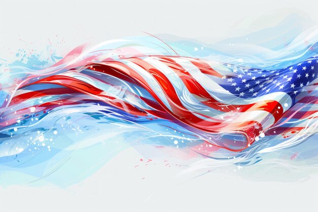 Waving American flag painted in watercolor