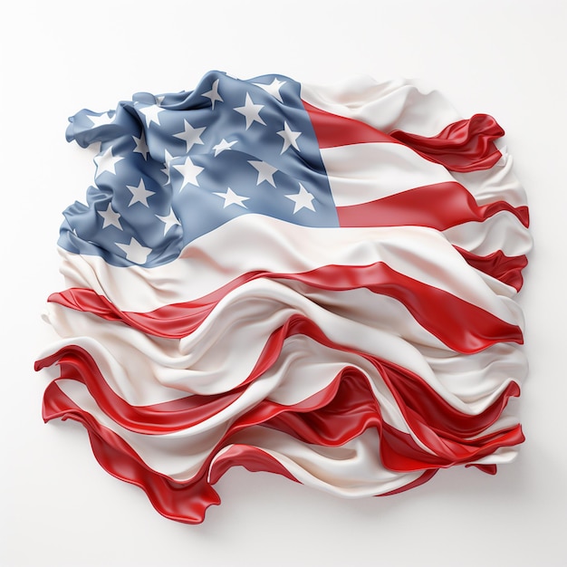 Waving american flag on white background with red and white stars generative ai