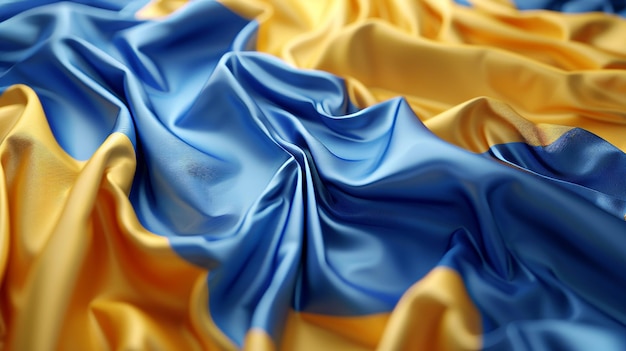 Сине-желтый флаг Украины с абстрактным фоном с складками в шелковой ткани 3D-рендеринг