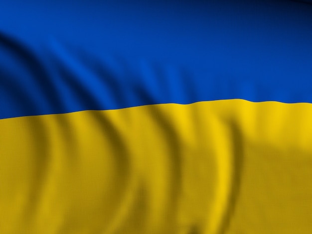 Foto illustrazione 3d sullo sfondo della bandiera ucraina in primo piano