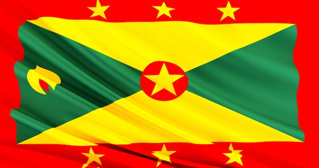 Waving Fabric Flag of grenada, Silk Flag of grenada.