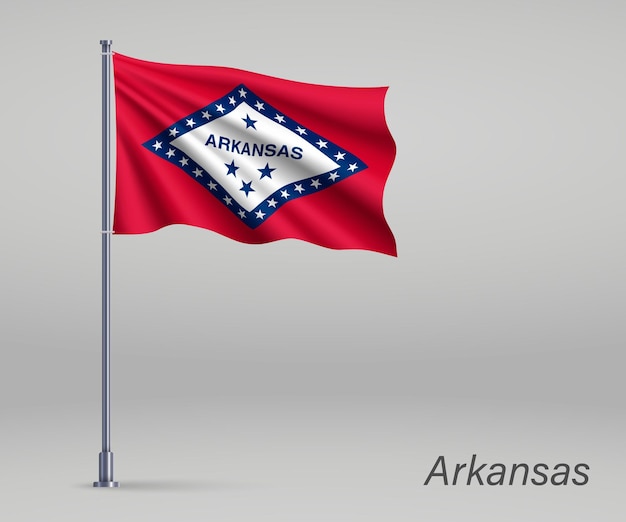 Waving flag of Arkansas state of United States on flagpole Template for independence day poster design