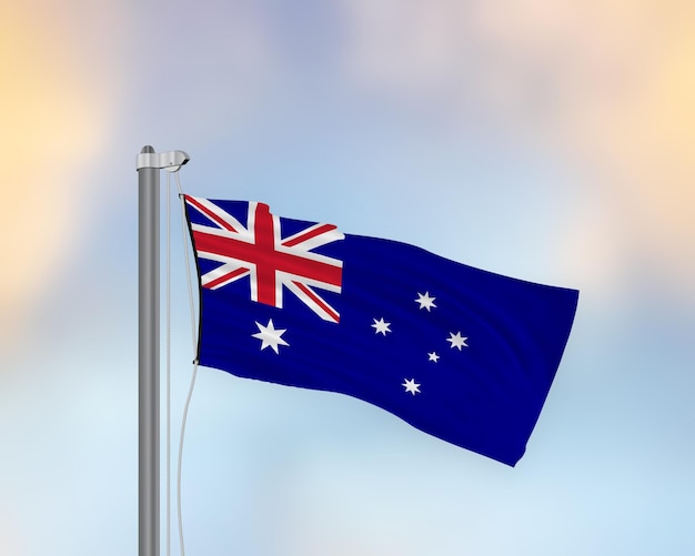 Waving flag of Australia on a flagpole