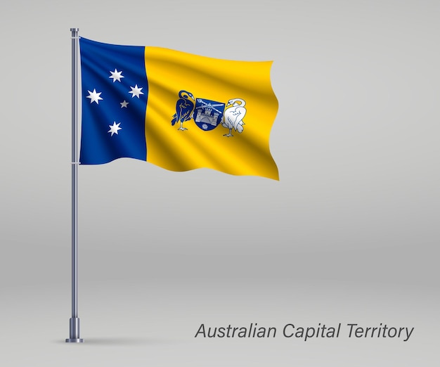Развевающийся флаг австралийской столичной территории штата Австралия на флагштоке Шаблон для дизайна плаката ко дню независимости