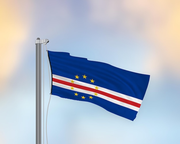 Waving flag of Cape Verde on a flagpole