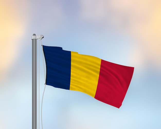 Waving flag of Chad on a flagpole