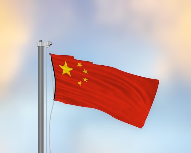 Waving flag of China on a flagpole