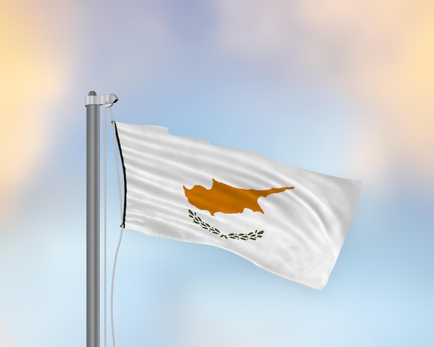 Развевающийся флаг Кипра на флагштоке