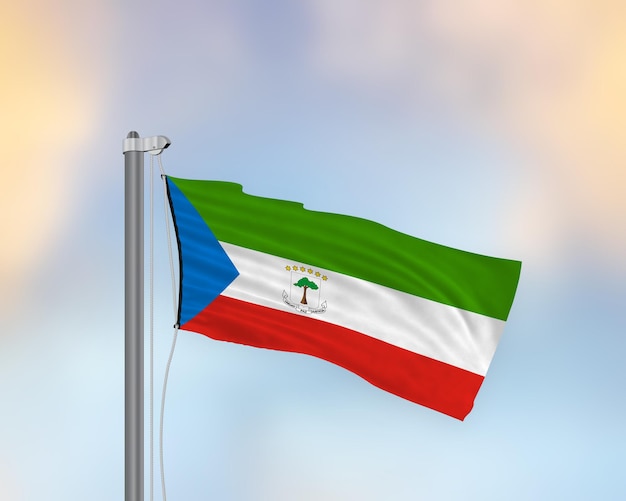 Waving flag of Equatorial Guinea on a flagpole