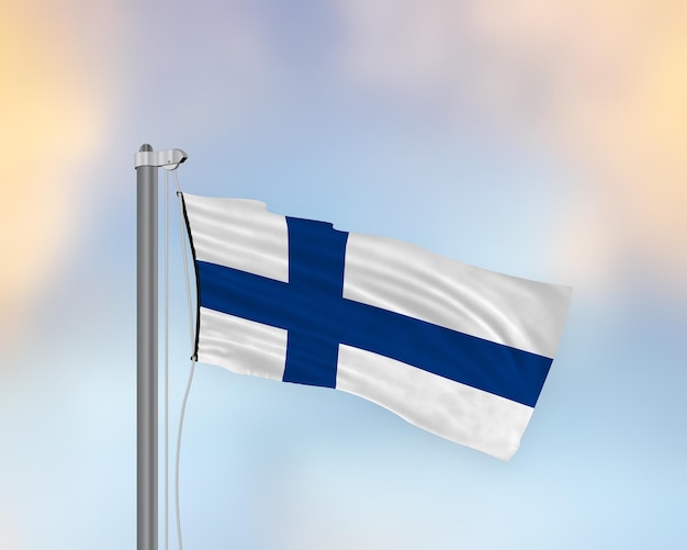 Waving flag of Finland on a flagpole