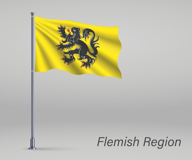 Waving flag of Flemish Region of Belgium on flagpole Template for independence day poster design