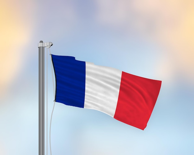 Waving flag of France on a flagpole