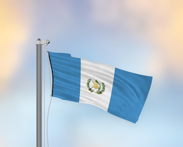 Waving flag of guatemala on a flagpole