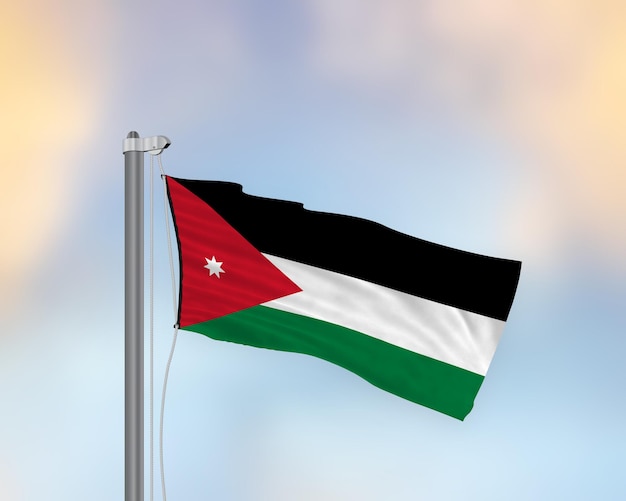 Waving flag of Jordan on a flagpole