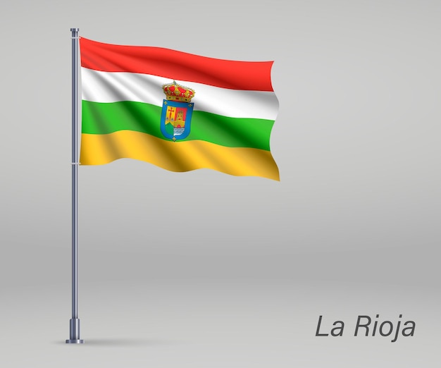 Waving flag of La Rioja region of Spain on flagpole Template for independence day poster design