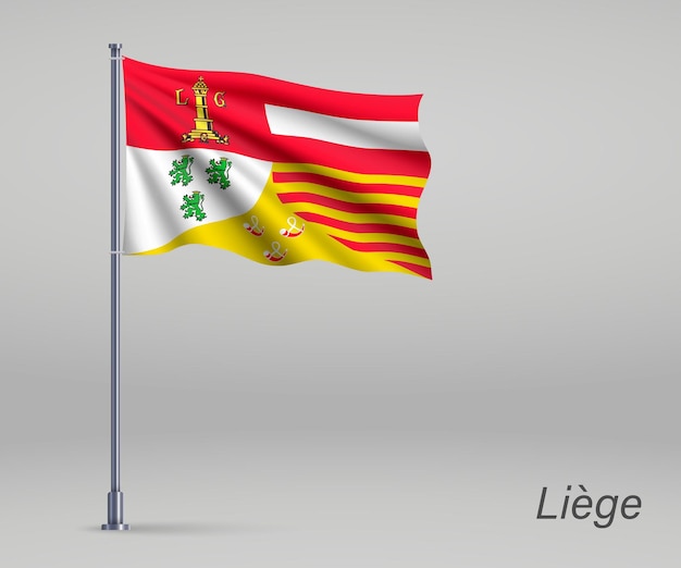 Waving flag of Liege province of Belgium on flagpole Template for independence day poster design