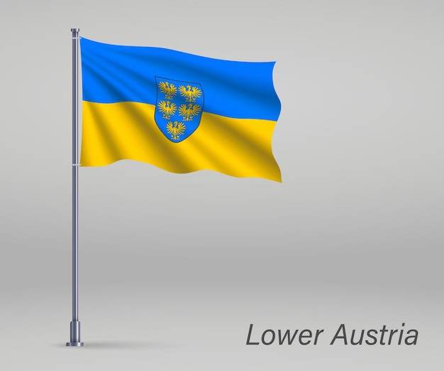 Sventolando la bandiera dello stato austriaco della bassa austria sul pennone modello per il design del poster del giorno dell'indipendenza