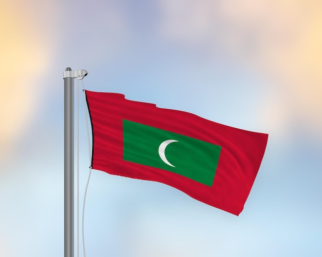 Waving flag of Maldives on a Flagpost