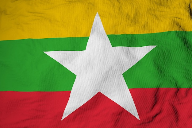 Waving Flag of Myanmar in 3D rendering