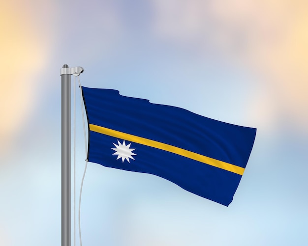 Waving flag of Nauru on a Flagpost