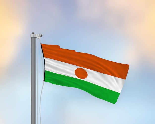 Waving flag of Niger on a Flag pole