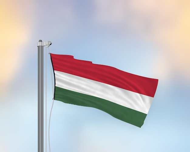 旗竿にハンガリーの旗を振る