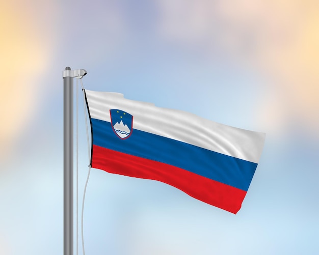 写真 旗竿にスロベイアの旗を振る