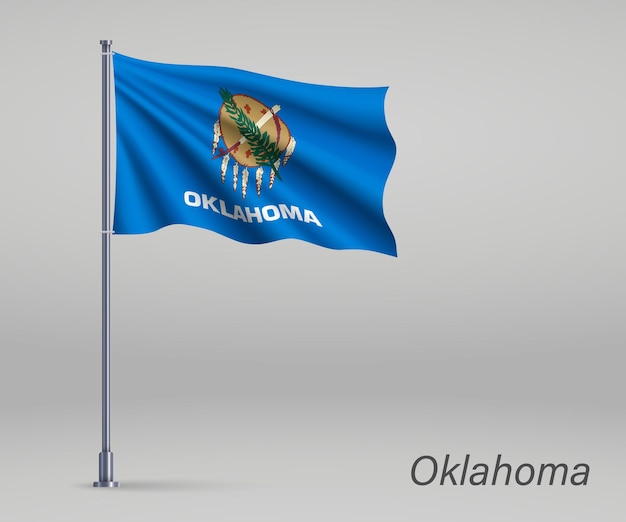 Waving flag of Oklahoma state of United States on flagpole Template for independence day poster design