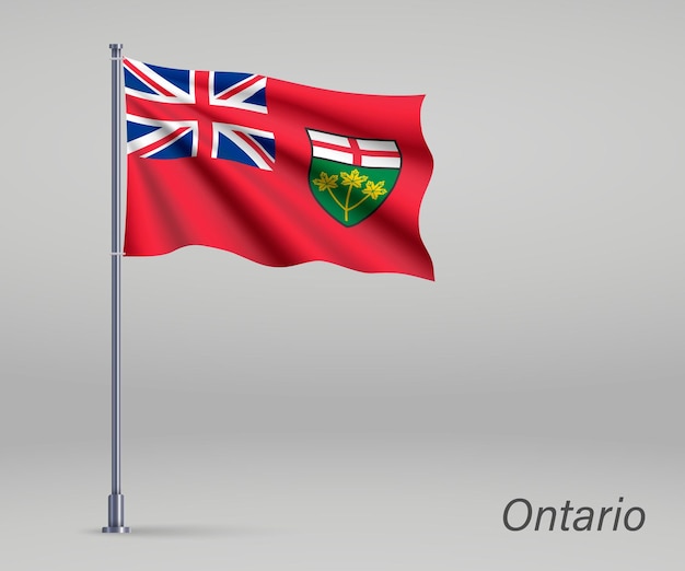 Waving flag of Ontario province of Canada on flagpole Template for independence day poster design