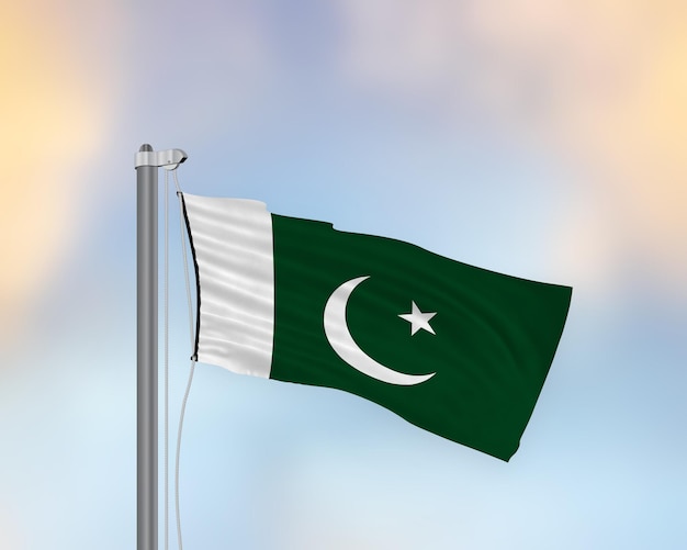 깃대에 파키스탄의 깃발을 흔들며