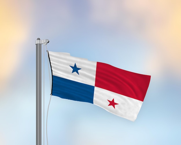 Waving flag of Panama on a Flag pole