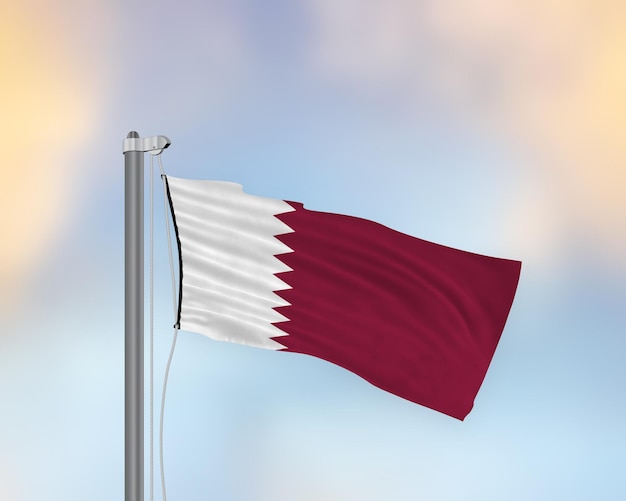 Photo waving flag of qatar on a flag pole