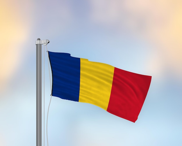 Foto sventolando la bandiera della romania su un palo di bandiera