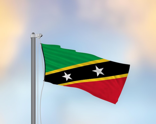 Waving flag of Saint Kitts and Nevis on a Flag pole