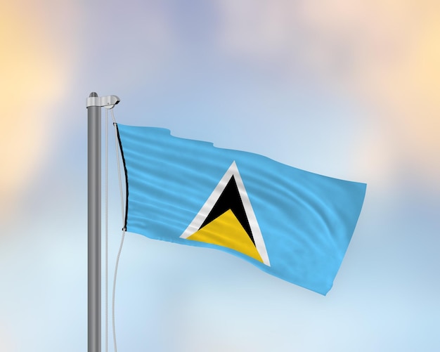 Photo waving flag of saint lucia on a flag pole