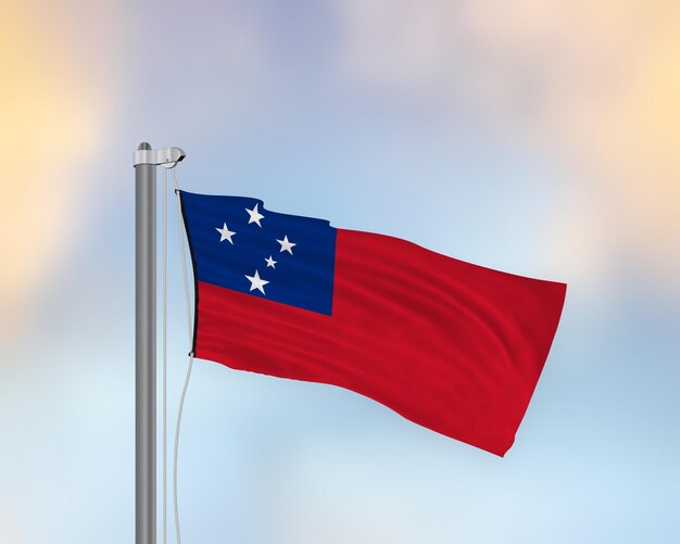 Waving flag of Samoa on a Flag pole