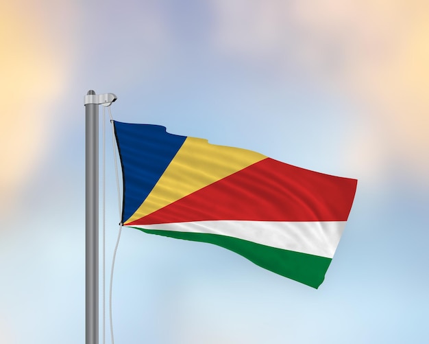 Waving flag of Seychelles on a Flag pole