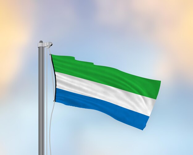 Waving flag of Sierra Leone on a Flag pole