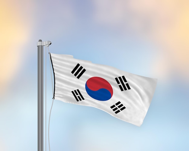 Waving flag of South Korea on a flag pole