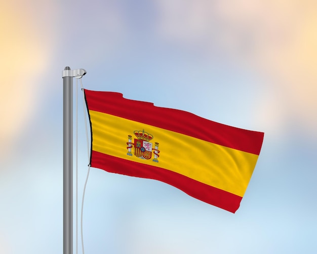 Photo waving flag of spain on a flag pole