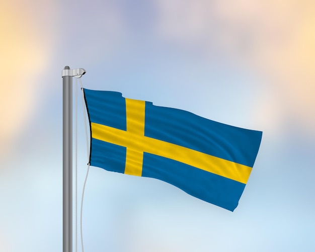 Photo waving flag of sweden on a flag pole