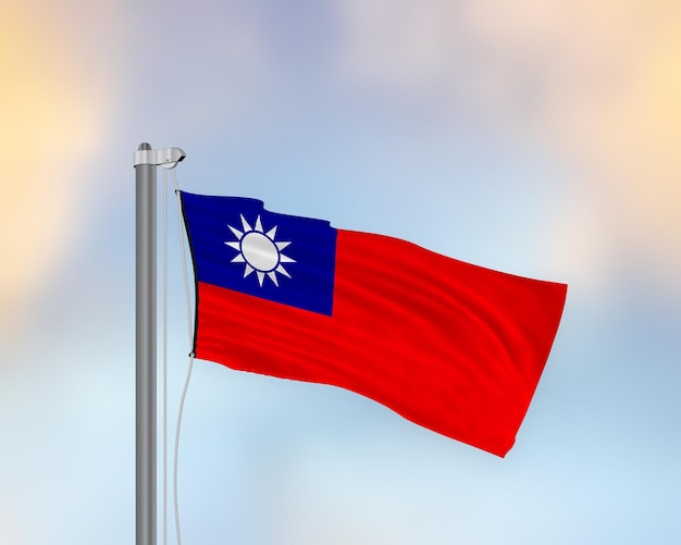 Waving flag of Taiwan on a flag pole