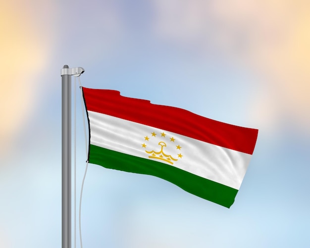 Photo waving flag of tajikistan on a flag pole