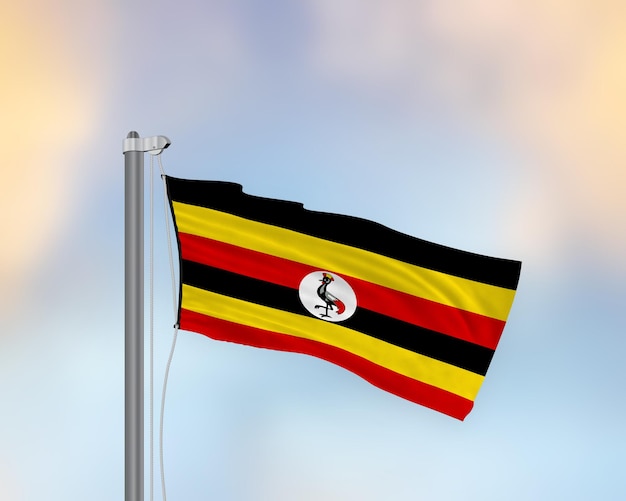 Развевающийся флаг Уганды на флагштоке
