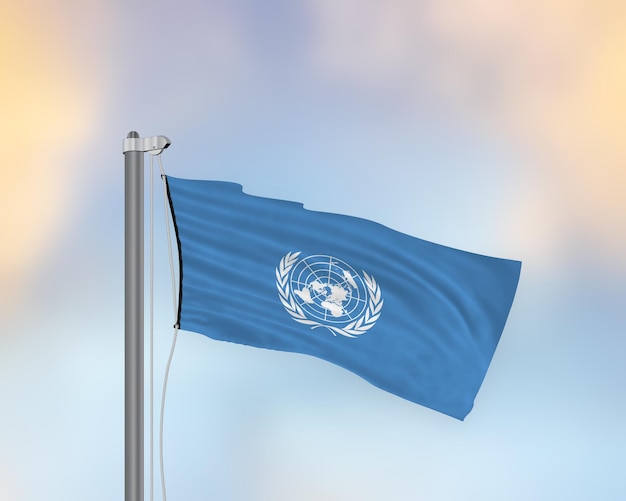 Waving flag of United Nations on a flag pole