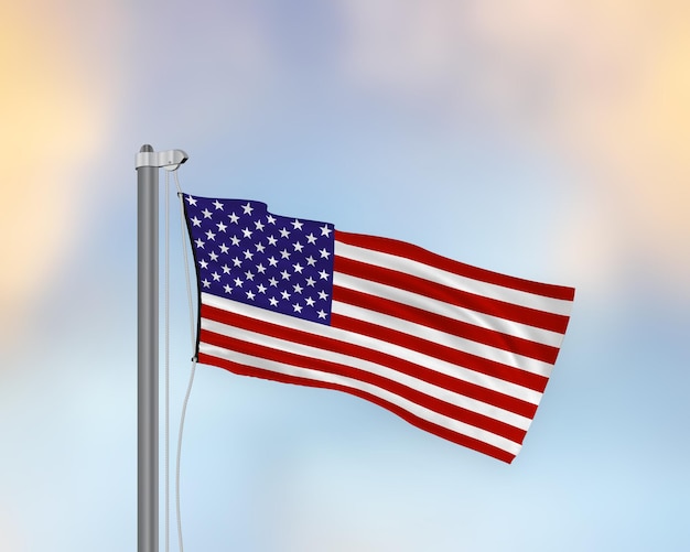 Photo waving flag of united states on a flag pole