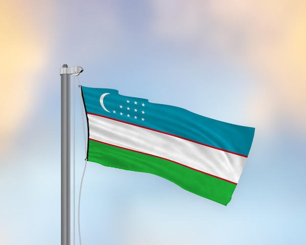 Photo waving flag of uzbekistan on a flag pole