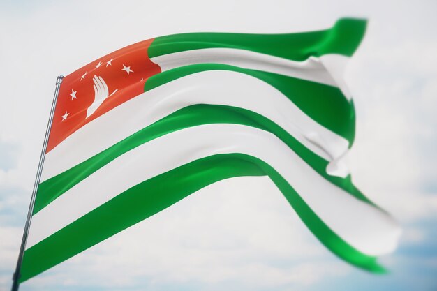 Waving flags of the world - flag of Abkhazia. Shot with a shallow depth of field, selective focus. 3D illustration.