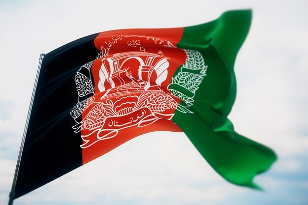 世界の旗を振る-アフガニスタンの旗。浅い被写界深度、セレクティブフォーカスで撮影します。 3Dイラスト。