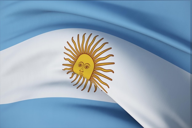 Waving flags of the world - flag of Argentina. Closeup view, 3D illustration.